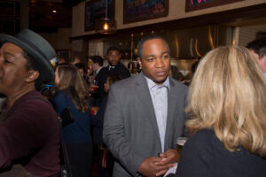 District Attorney Spencer Merriweather chats with Stand Up Davidson reception attendee.